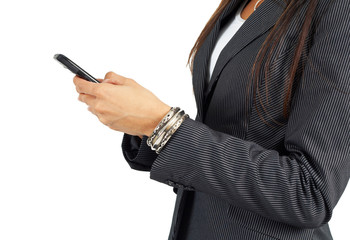 Beautiful brunette woman holding a cellphone