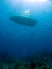 Fototapeta premium Cayman Island Dive Boat over a Reef