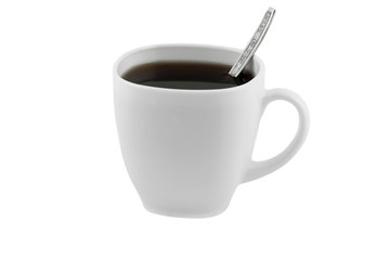 White cup of coffee with tea-spoon