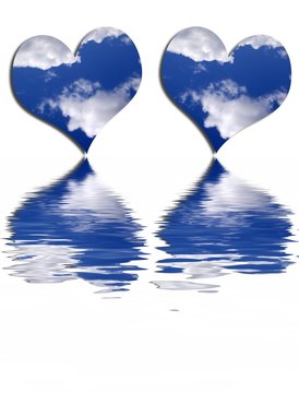 pieces of sky heart-shaped  with reflection in water