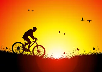 Fotobehang Fietsen Mountain bike at sunset