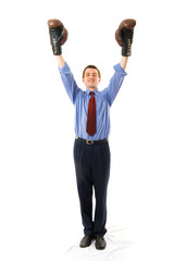 The winner. Businessman boxer. Isolated over white background