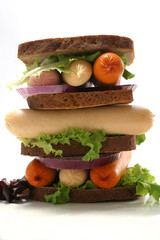 raw fresh sausages in sandwich