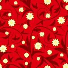 Design red floral seamless pattern with flowers