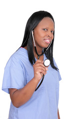 female doctor over white