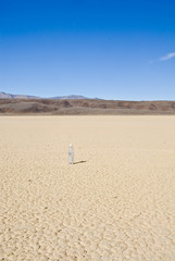 Water bottle on dry lake bed