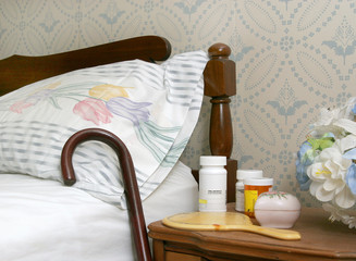 pills on a bedside table