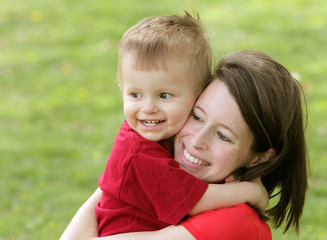 mother and son smiling portrait