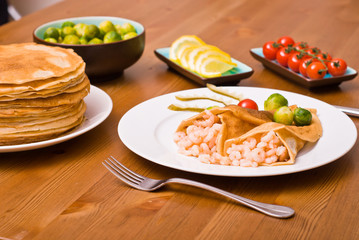 Pancakes with shrimps