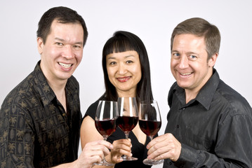Group of People at a Party Toasting with Red Wine