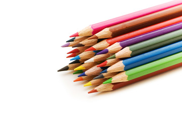 Various colour pencils isolated on the white