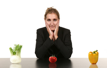 woman and tomato