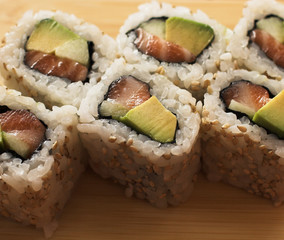 Rolls with shrimp, crab and avocado