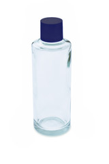 Empty glass bottle with blue cap