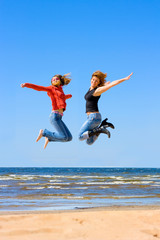 Fototapeta na wymiar high jumping girls