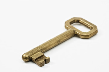 vintage key on white background.