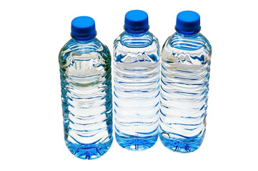 Three bottle of water - isolated object..