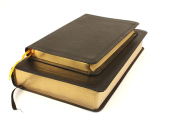 Leather books over white