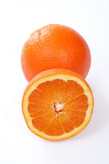 One and half orange isolated on white