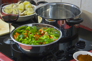 Stove top with beef soup ingredients