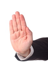 Men's hand signaling stop against  - 7879291
