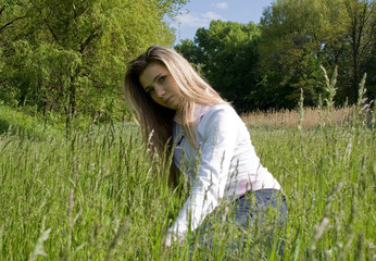 Fototapeta premium girl on meadow