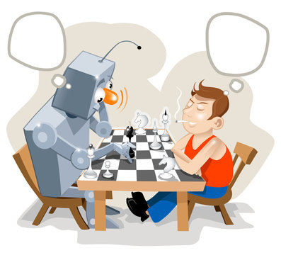 Robot playing chess with human