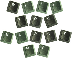 Keyboard keys spelling out the words “Will You Marry Me