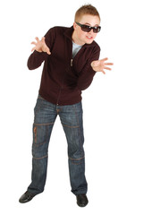 Naklejka premium funny young adult boy make BOO gesture