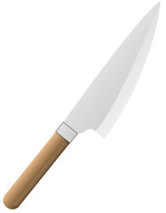 butcher style knife with wooden handle