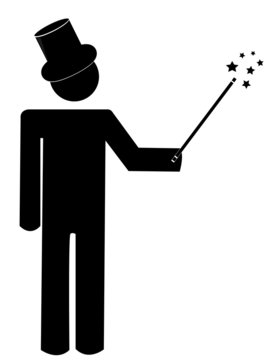 stick man or magician with magic hat and wand 