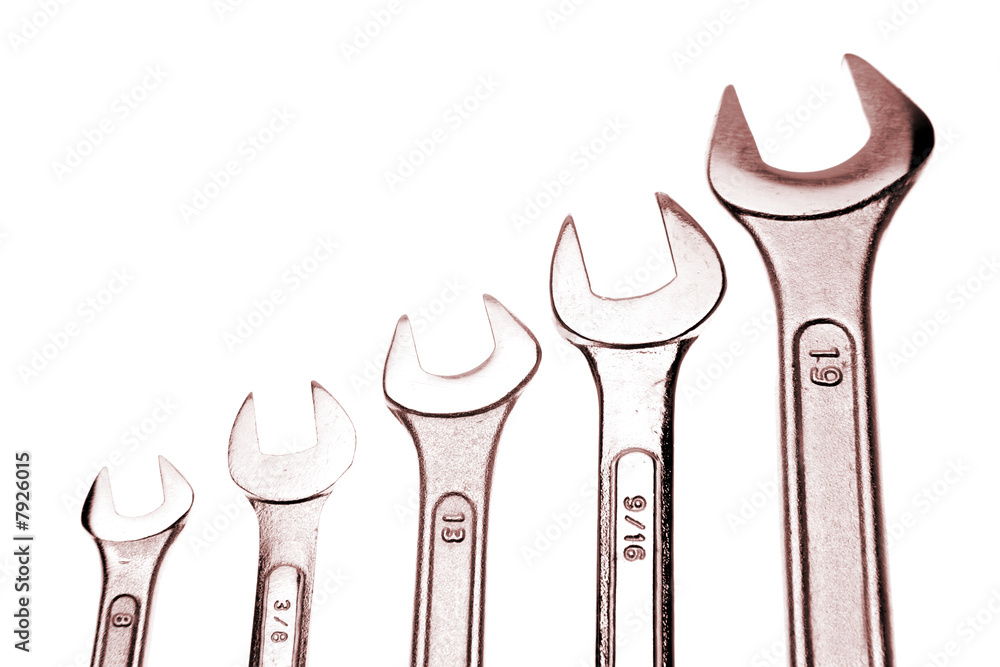 Poster five spanners over white background