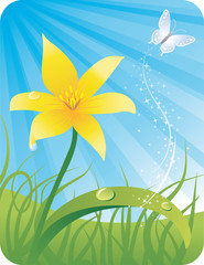 Fototapeta na wymiar Spring flower with butterfly