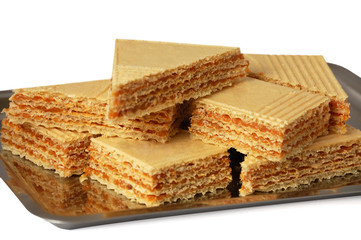 Sweet caramel waffle isolated on the white background