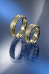 yellow gold wedding band pair, diamonds