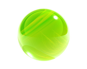 bright green glass sphere with some grass inside isolated