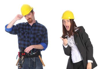businesswoman and construction worker