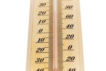 Wooden thermometer isolated on the white background