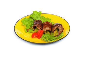 Beef rolls isolated on the white background