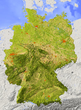 Reliefkarte von Deutschland mit natürlichen Farben