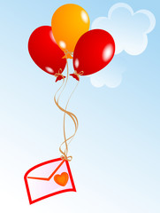 Fototapeta na wymiar List miłosny i balony