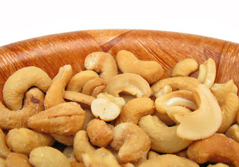 Cashew nuts in wooden plate