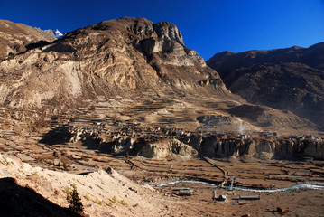 Nepal village and mountain