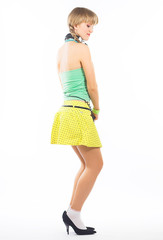 Attractive girl DJ with headphones