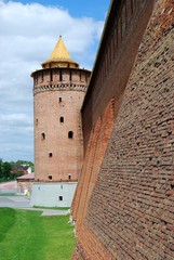 wall and tower of old fortress in Kolomna town near Moscow
