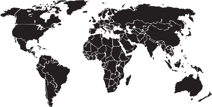 World map, black on White background. (Vector)