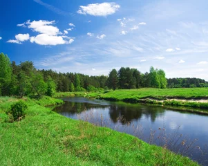 Foto auf Acrylglas Fluss schöne Sommerlandschaft. Fluss und Wiese