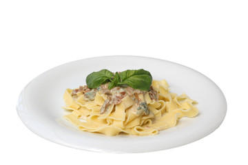 Nudel Gericht- breite Nudel mit Carbonara Sauce