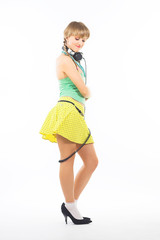 Attractive girl DJ with headphones