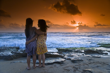 girls beach sunset
